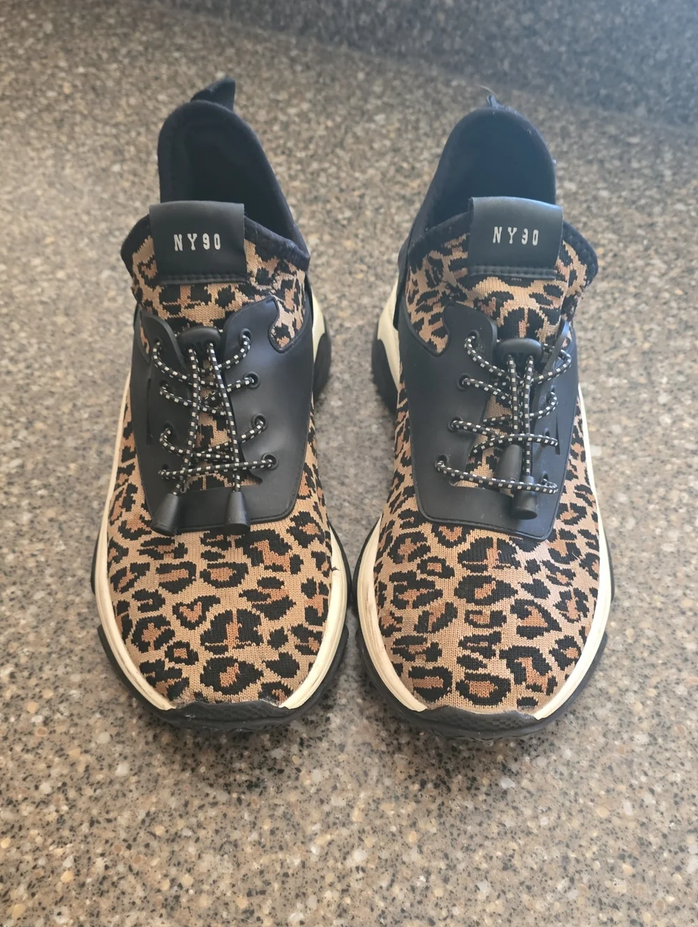 NY90 Leopard Print Knit Sneakers - Black & Tan